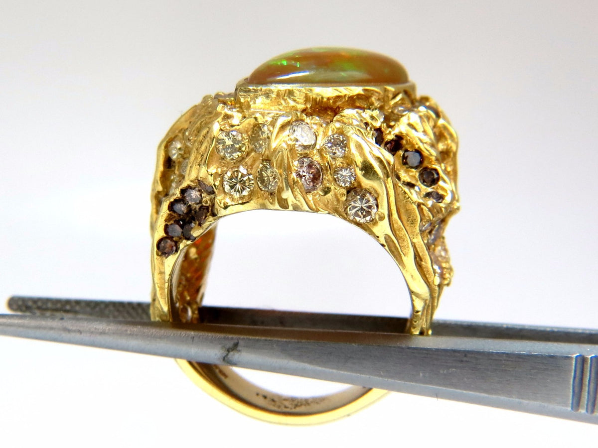 12.25ct natural opal diamonds ring 18kt Nugget Deco *v