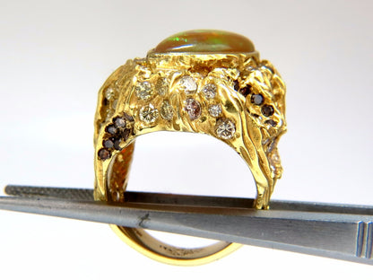 12.25ct natural opal diamonds ring 18kt Nugget Deco *v