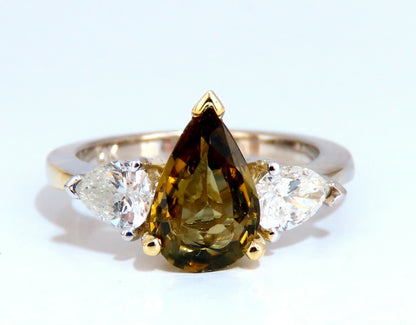GIA Certified 2.04ct Natural No Heat Yellow Brown Sapphire Diamonds Ring 14kt *v