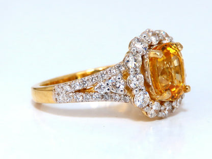 GIA Certified 2.59Ct Natural Yellow Natural Sapphire Diamonds Ring 14kt *v