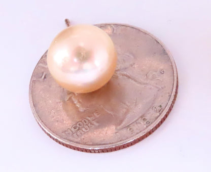 10.7mm Vintage Baroque Pearl Stud Earrings 14kt Gold 12380 *v