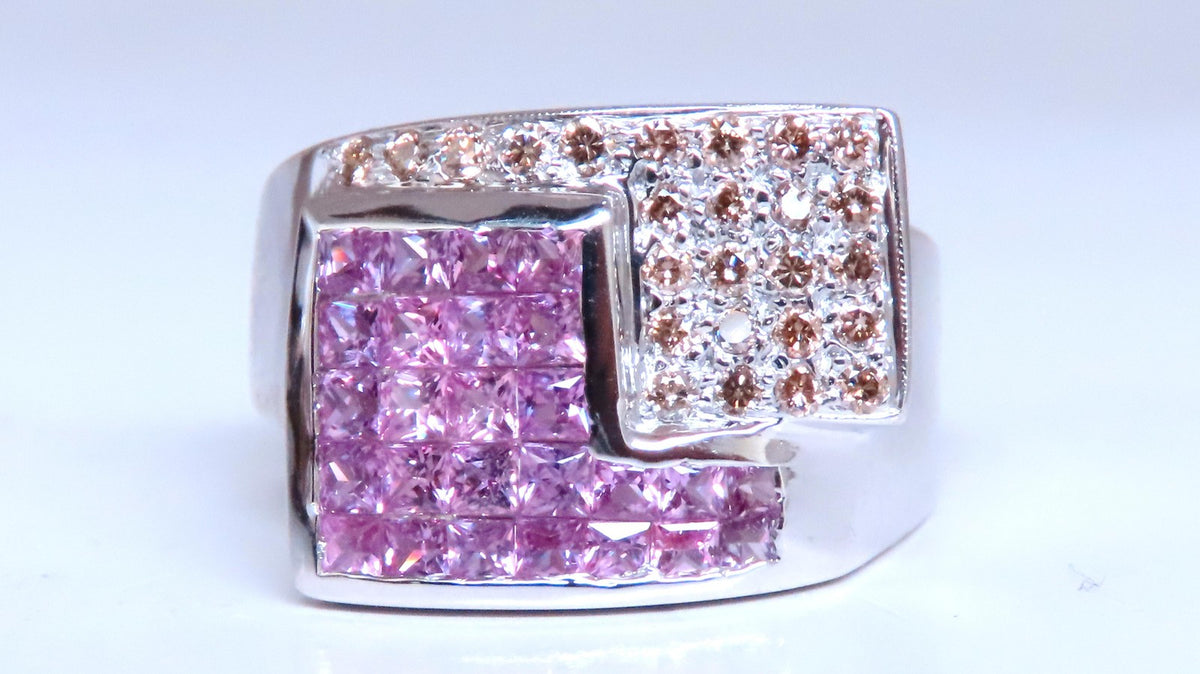Natural Pink Sapphires Diamonds Geometric Band 14kt Gold 12441 *v