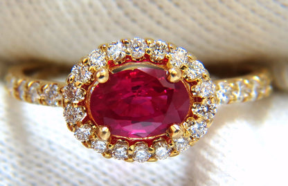 Burma Natural GIA Certified 1.01ct oval cut red ruby .50ct diamonds ring 14kt *v