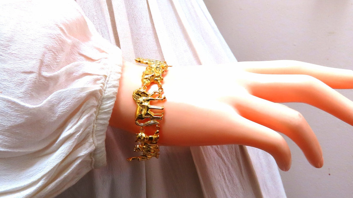 14kt Gold Animal Trail Noah Ark Bracelet Bear Sheep Kangaroo Pig Swan Lion *v