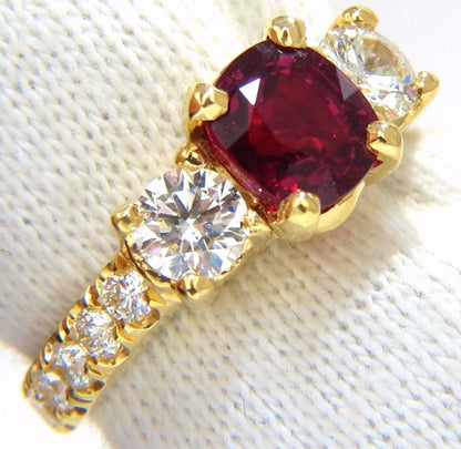 GIA Certified 2.12ct cushion cut vivid red ruby 1.06ct diamonds ring 18kt*v
