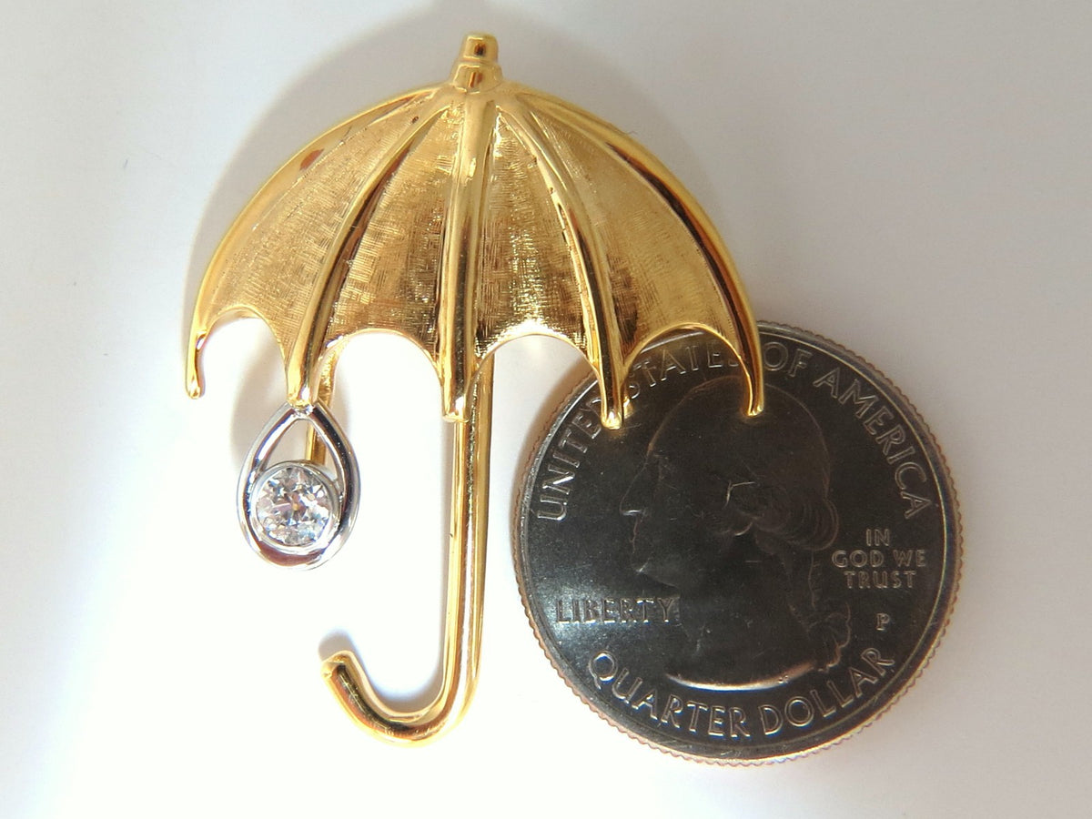 .50ct Diamond Umbrella brooch pin 14kt & Rain Drop *v