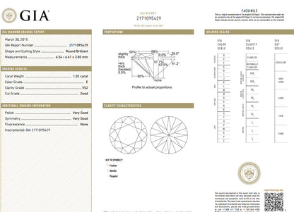 GIA Certified 1.02ct & 1.10ct natural round diamond ring e/vs2 18kt*v
