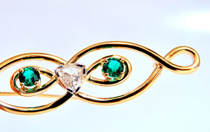 Natural Trilliant Diamond Emerald Infinity Pin 14kt *v