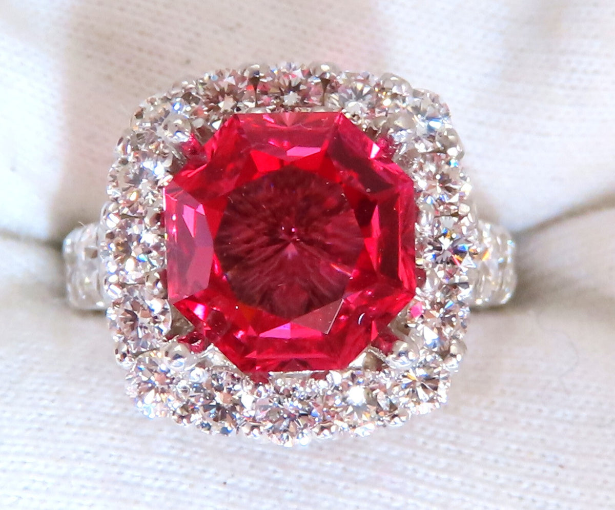 GIA Certified Natural No Heat Spinel 3.86ct Diamonds Cluster Ring 14Kt *v