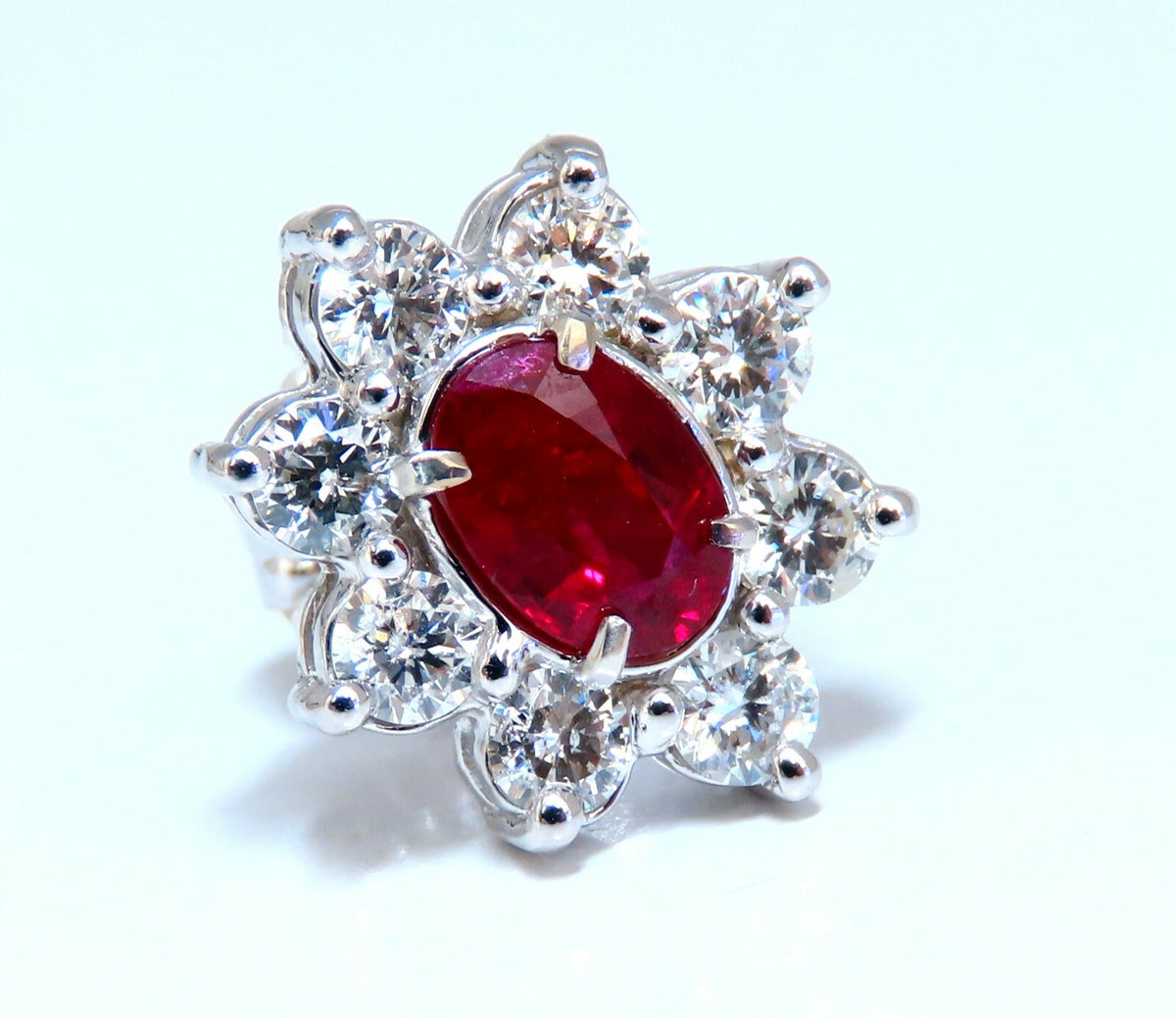 GIA Certified 3.77ct Natural Heat Ruby Diamond Cluster Earrings 14kt *v