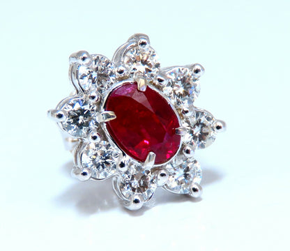GIA Certified 3.77ct Natural Heat Ruby Diamond Cluster Earrings 14kt *v