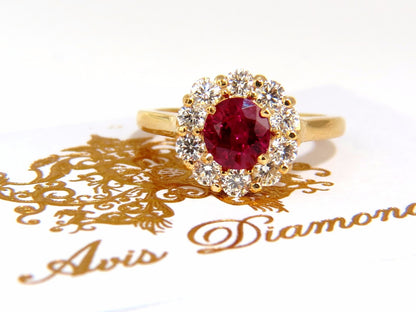 GIA Certified 1.54ct oval cut red natural ruby .88ct diamonds ring 18kt *v