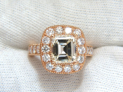 GIA CERTIFIED 5.37CT EMERALD CUT NATURAL DIAMOND RING 18KT HALO CLUSTER *v