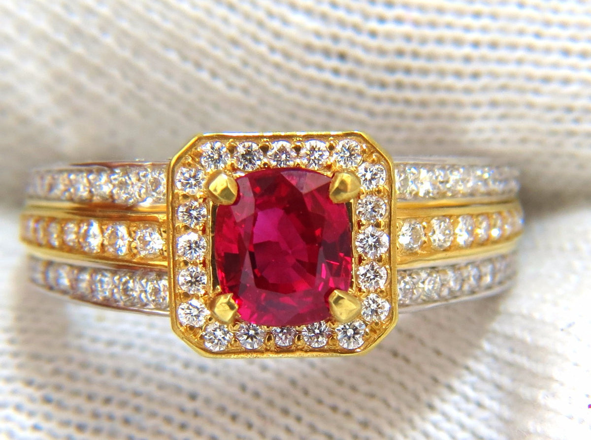 Rare GIA Burma Pigeon Blood 1.14ct vivid red ruby diamonds ring 14kt *v