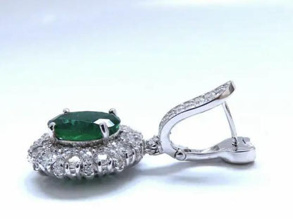 8.35ct Natural Oval Emeralds Diamond Dangle Earrings 18kt Halo Cluster 12643 *v