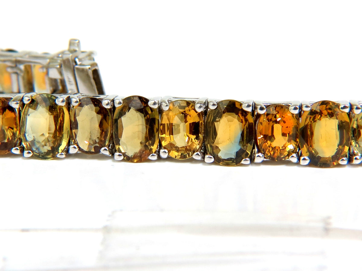 33.00ct. NATURAL GEM YELLOW GREEN ORANGE COLOR SAPPHIRES TENNIS BRACELET 14kt *v