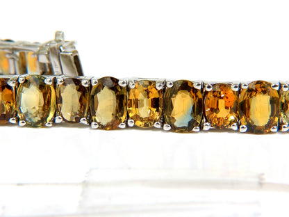 33.00ct. NATURAL GEM YELLOW GREEN ORANGE COLOR SAPPHIRES TENNIS BRACELET 14kt *v