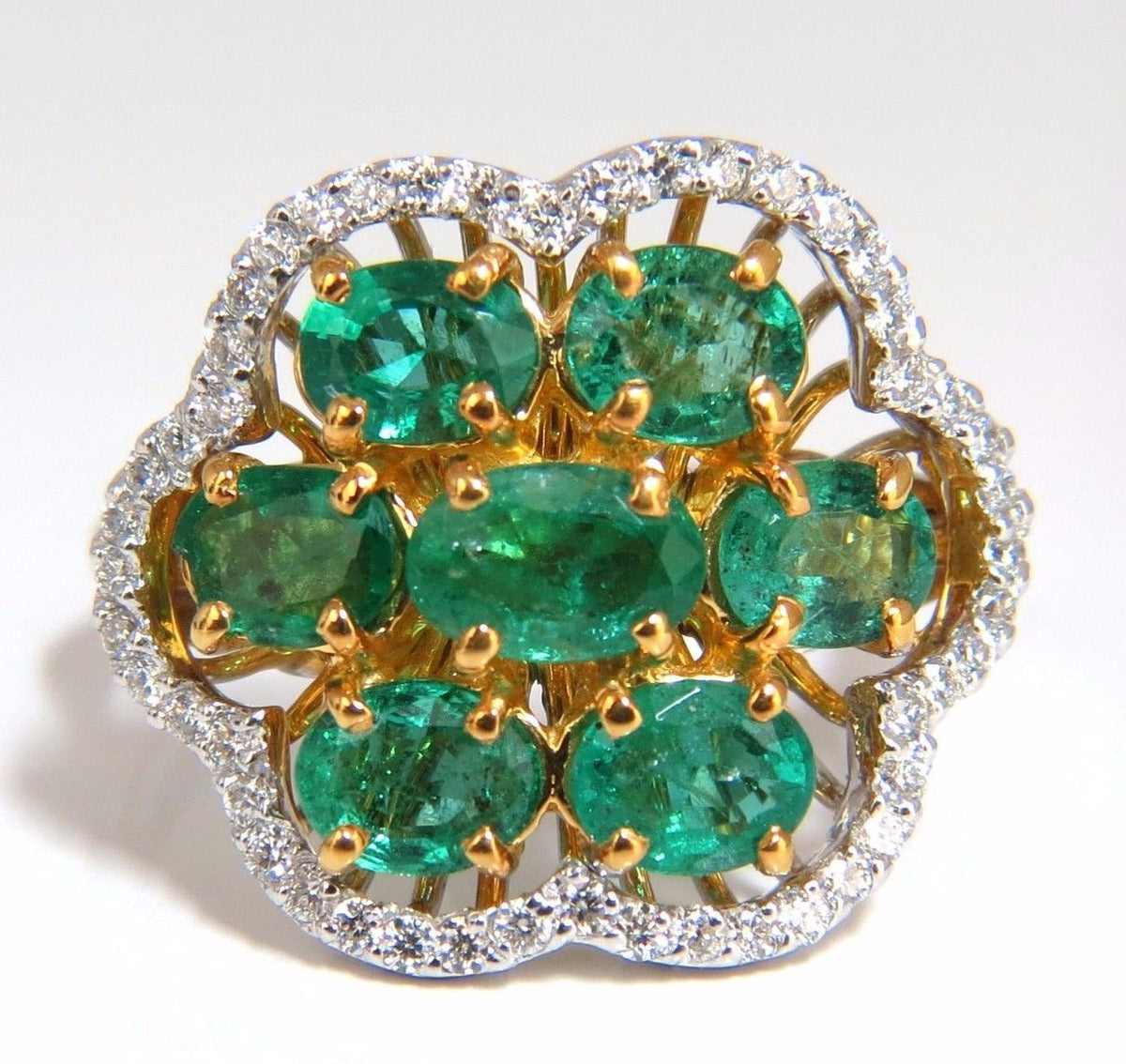 3.02ct Natural oval Emeralds diamond cocktail cluster ring 14kt G/Vs *v