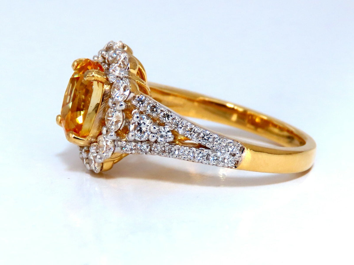 GIA Certified 2.59Ct Natural Yellow Natural Sapphire Diamonds Ring 14kt *v