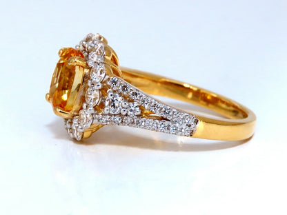 GIA Certified 2.59Ct Natural Yellow Natural Sapphire Diamonds Ring 14kt *v