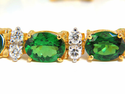 21.68CT NATURAL VIVID BRIGHT GREEN TSAVORITE DIAMONDS TENNIS BRACELET 14KT *v