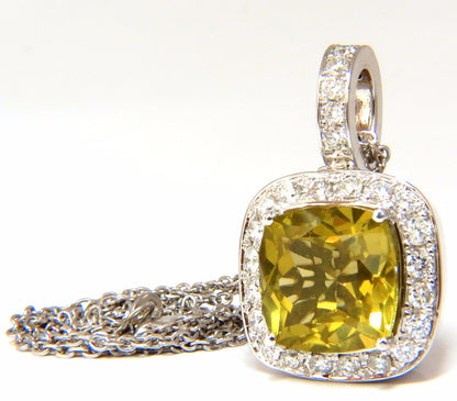 5.85ct natural cushion brilliant yellow quartz diamond pendant square halo *v