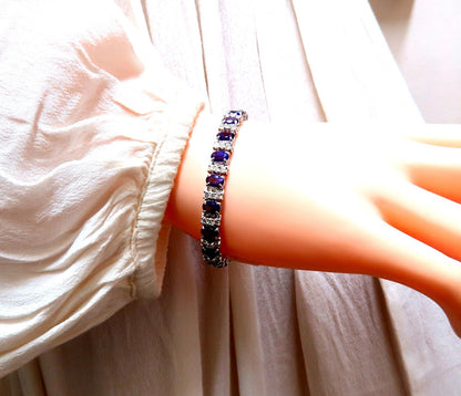 10ct Natural Oval Purple Amethysts Diamonds Tennis Bracelet 14kt Gold *v