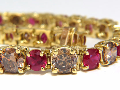 24.14ct Natural Fancy Brown Diamonds Red Ruby Bracelet 18kt Tennis *v