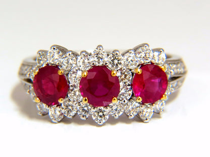 2.52ct natural vivid red ruby diamonds ring 14kt three stone halo class *v