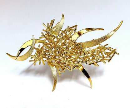 Modern Hand Made Fused Gold Sticks Pin 18 Karat *v