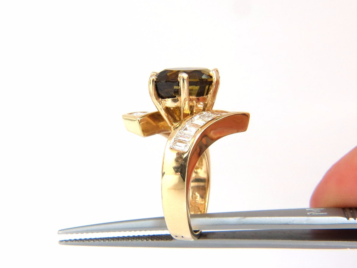 GIA Certified 8.92ct Natural Chrysoberyl Diamonds Bypass Ring 14kt*v