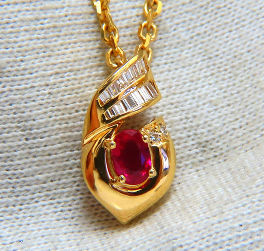 .91ct Natural Oval Ruby & Diamonds Necklace 14 Karat *v