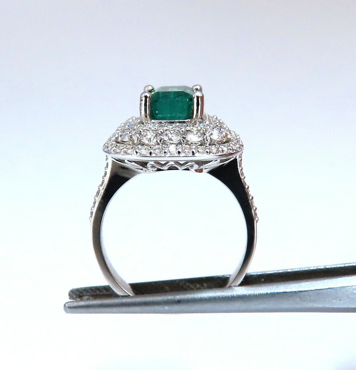 2.70ct Natural Emerald 2.10ct Diamonds Cluster Halo Ring 14kt Fine Select*v
