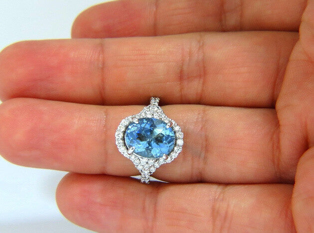 5.15ct natural prime aqua blue aquamarine diamonds ring 14kt *v