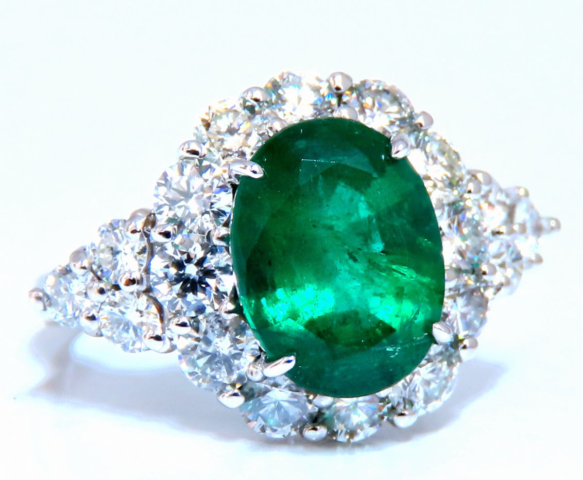 4.12ct natural green emerald diamonds ring 14kt Halo Prime *v