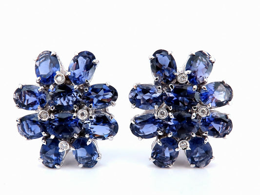 12ct natural oval purple iolite diamond clip earrings 18kt *v