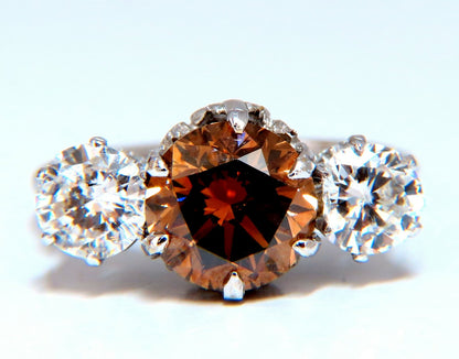 GIA certified 3.64ct Fancy Brown Orange Diamond ring 18 Karat Three Stone *v