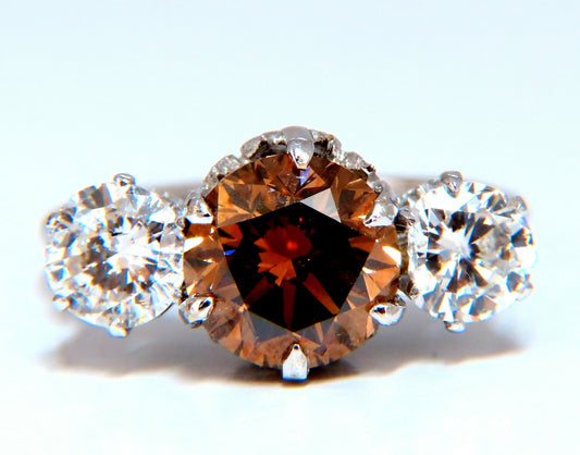 GIA certified 3.64ct Fancy Brown Orange Diamond ring 18 Karat Three Stone *v