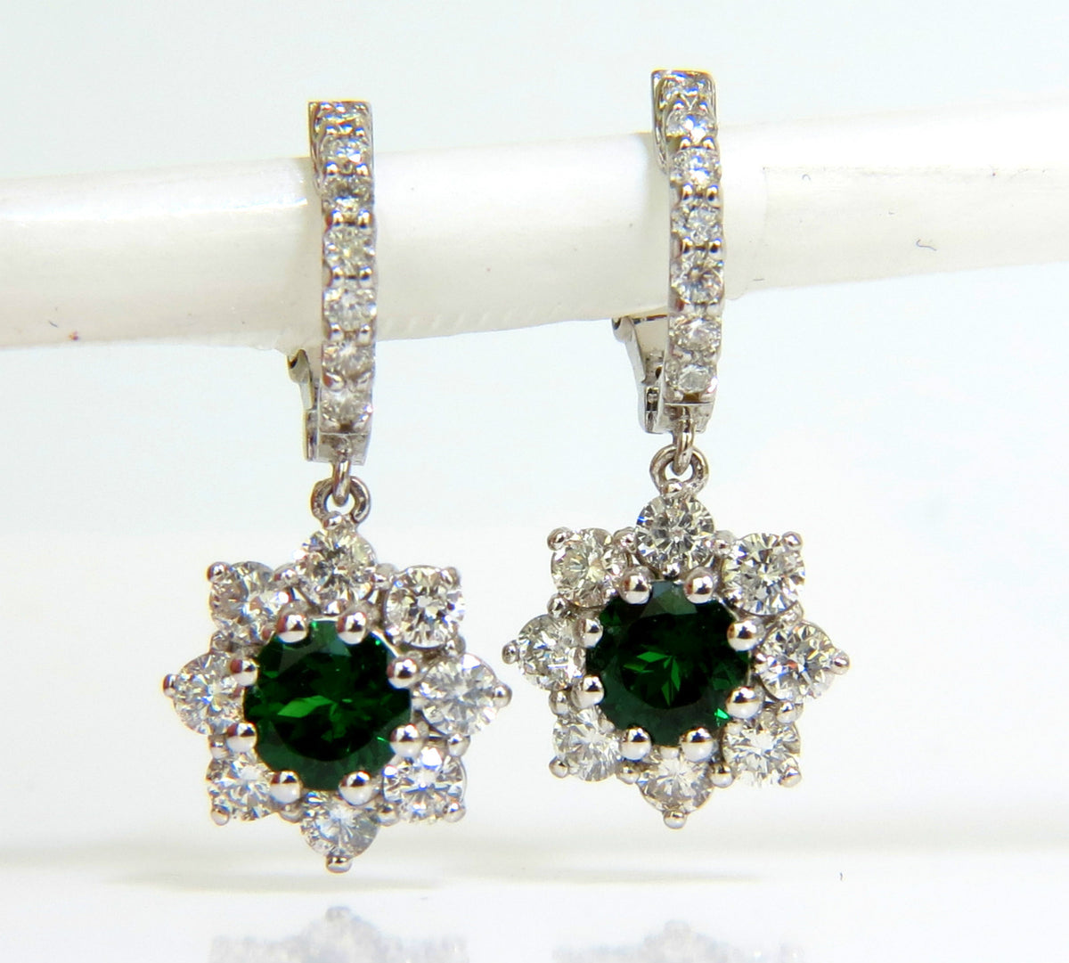 2.88CT NATURAL FINE GEM TSAVORITE DIAMOND DANGLE EARRINGS HOOP 14KT G/VS *v