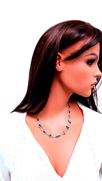 18.50ct. Natural Emeralds Diamonds Yard Necklace 14kt *v