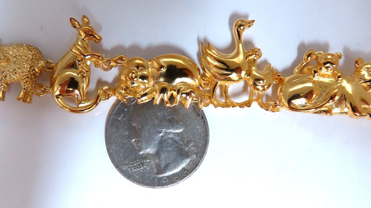 14kt Gold Animal Trail Noah Ark Bracelet Bear Sheep Kangaroo Pig Swan Lion *v