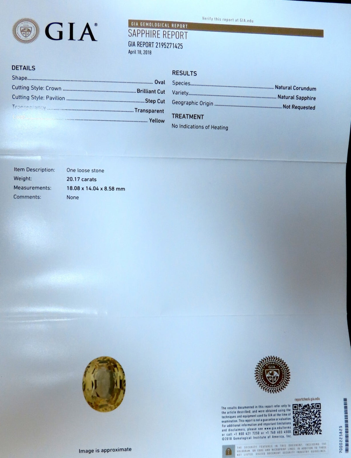 20.17ct GIA Certified Natural No Heat Yellow Sapphire diamonds ring 18kt *V