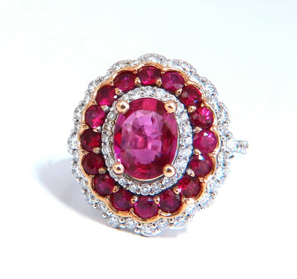 GIA Certified 4.06ct oval cut red No Heat Ruby diamonds Ballerina ring 14kt*V