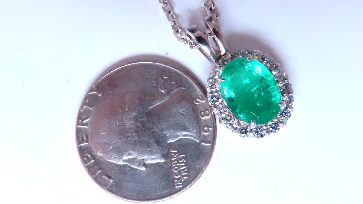 3.24ct Natural Oval Emerald Classic Cluster Necklace 14kt gold 12389 *v