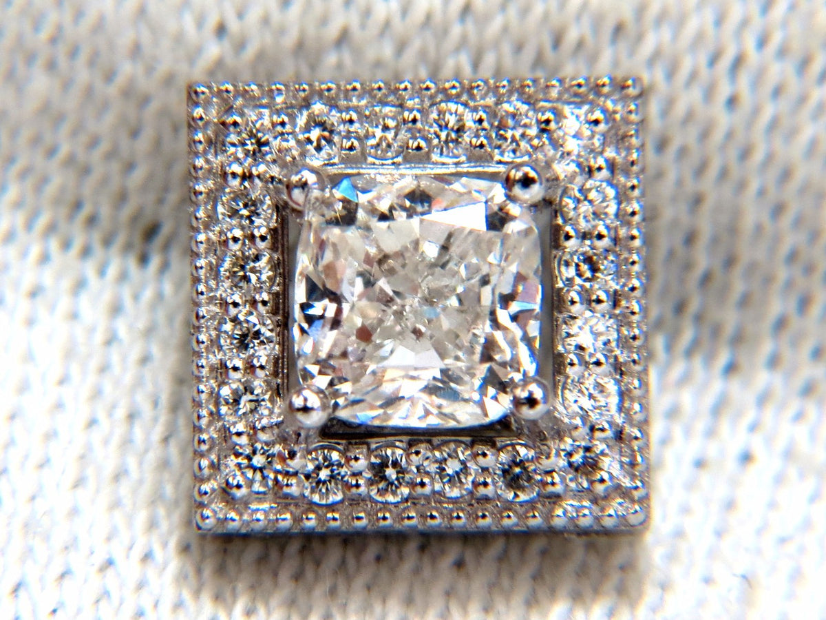GIA Certified 1.00ct 1.01ct Square Halo Cushion cut diamond stud earrings 14k *v