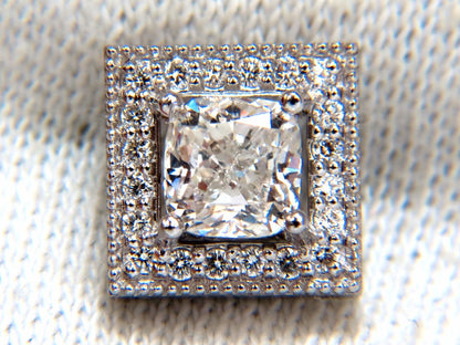 GIA Certified 1.00ct 1.01ct Square Halo Cushion cut diamond stud earrings 14k *v