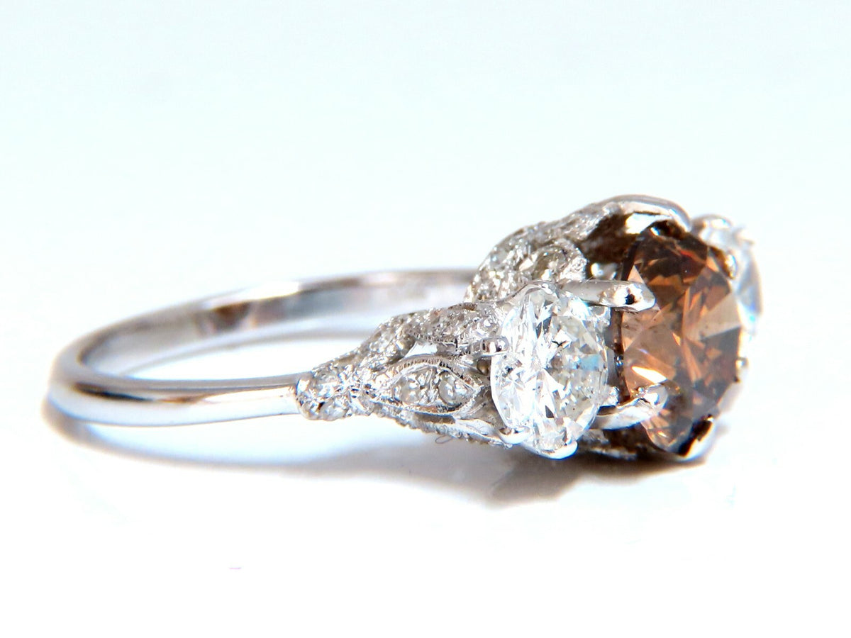 GIA certified 3.64ct Fancy Brown Orange Diamond ring 18 Karat Three Stone *v