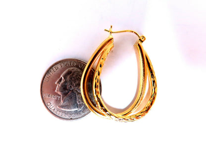14Kt Gold Double Hoop Earrings Tubular Plain 1.2 inch long *v