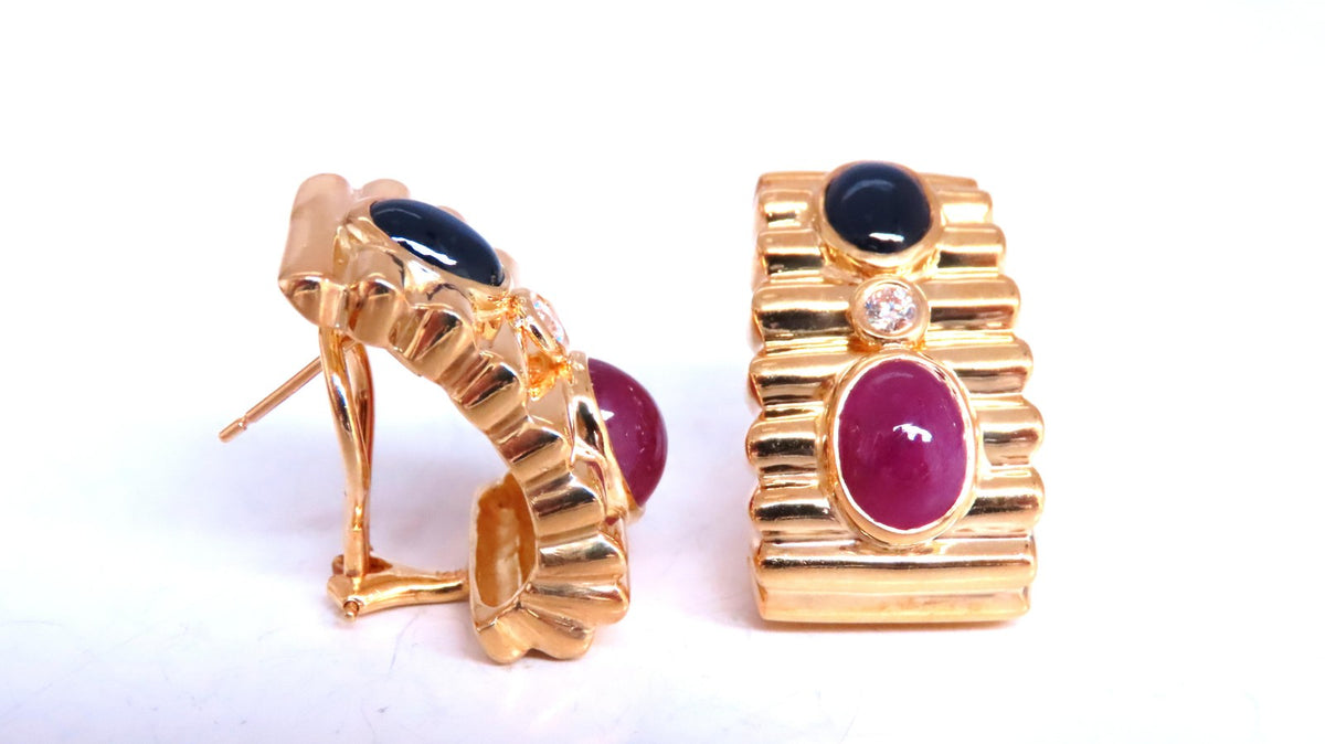 6ct Natural Sapphire Ruby Diamond Clip Earrings 18kt Gold 74525 *v