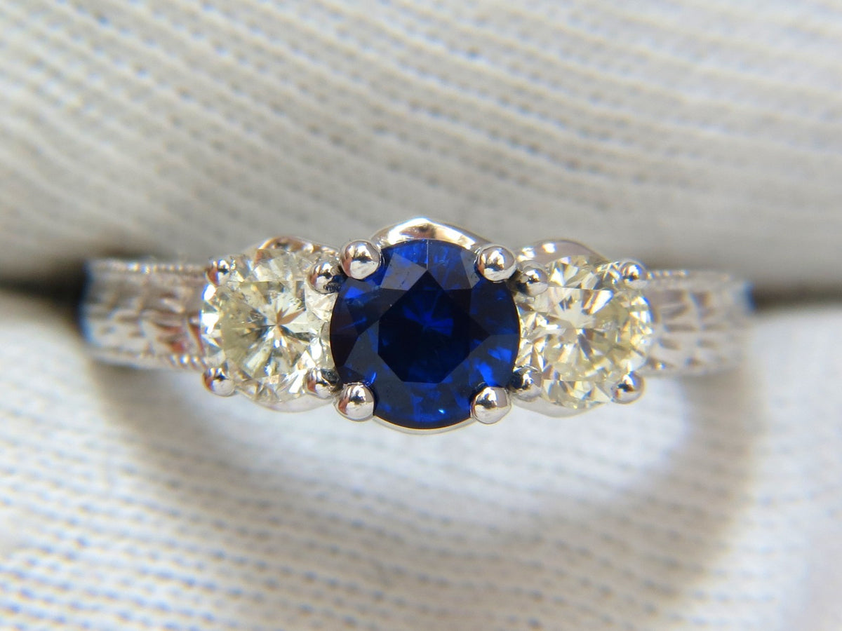2.14ct NATURAL BLUE SAPPHIRE DIAMONDS RING 14KT CLASSIC  EDWARDIAN DECO *v